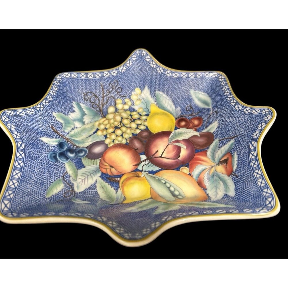 Mottahedeh Apples Berries & Cherries Star Shaped Serving Dish 9.5" Discontinued